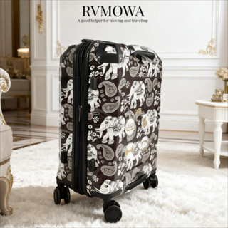 RVMOWA ลายช้าง กระเป๋าเดินทาง PC วัสดุ พร้อมที่วางแก้ว กุญแจ…