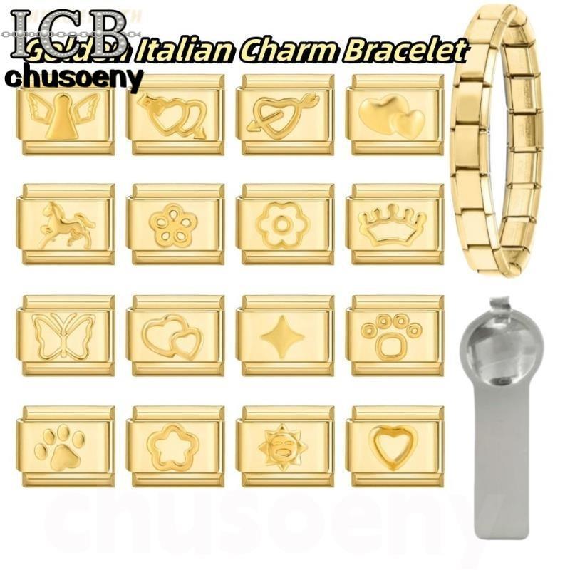 ยอดนิยม Golden Bottom Simple Heart Italian Charm Links Fit 9 มม.สร้อยข้อมือสแตนเลสทําเครื่องประดับ
