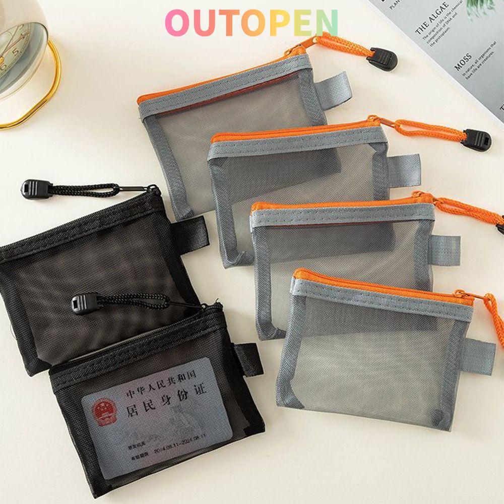 OUTOPEN กระเป๋าใส่เหรียญ 1 ชิ้น OUTOPEN, ไนลอนมินิตาข่ายกระเป๋าซิป, โปร่งใสกระเป๋าบัตรธนาคารสําหรับหูฟังสายข้อมูลลิปสติกที่เก็บ