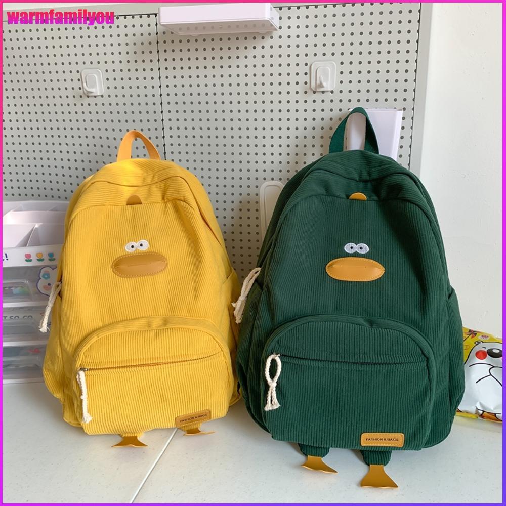 Novelty Duck Backpack สำหรับวัยรุ่นและผู้หญิง ทำจากคอตตอนดอรอย มีสไตล์คาวай