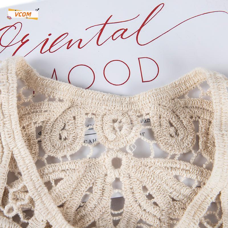 เสื้อคอตุ๊กตาคอกลมผ้าคลุมไหล่สำหรับผู้หญิงเสื้อคอปกแบบกลวงลูกไม้ถักแบบถอดออกได้ DDC VCOM