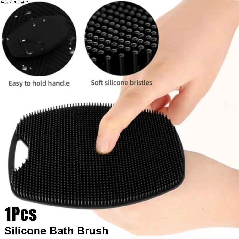 BACKSTAGEEET4FC3 แปรงขัดผิวซิลิโคน 1 ชิ้น, แปรงอาบน้ํานวดสีเทาสีดําอ่อนโยน, อุปกรณ์อาบน้ําทําความสะอาดร่างกายนุ่ม