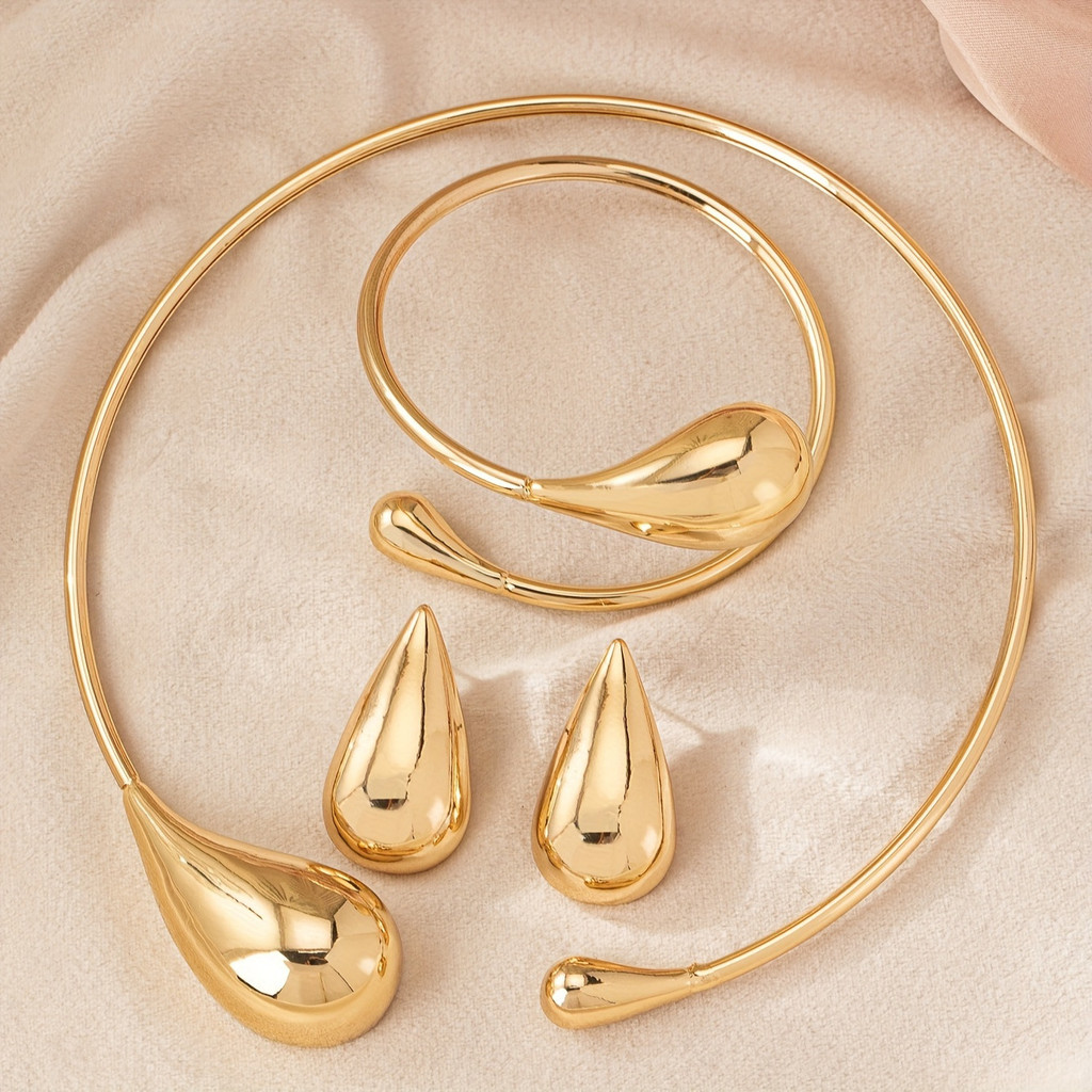 แฟชั่นขนาดใหญ่ขนาดเล็ก Water Drop Collar สร้อยคอสร้อยข้อมือคุณภาพสูงเปิดสไตล์โลหะโอ้อวดสุภาพสตรี All-Match