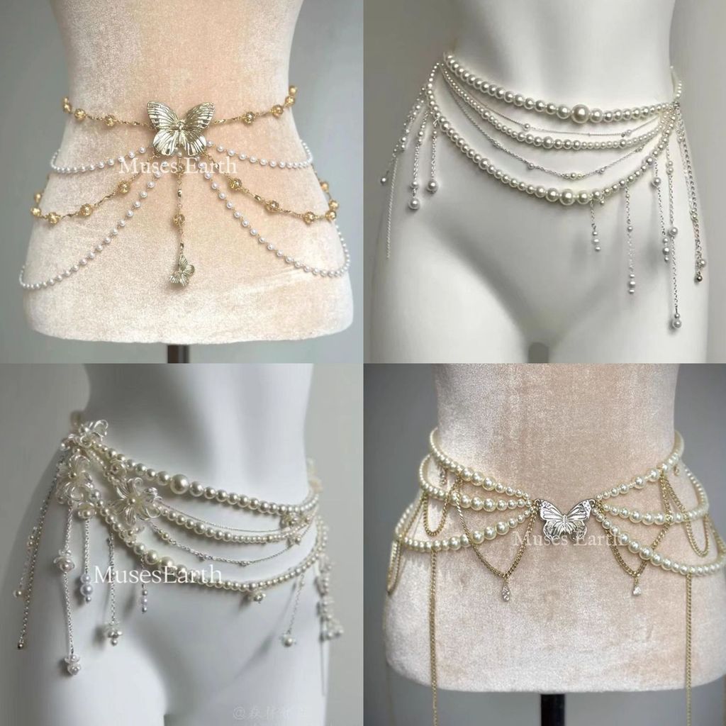 xinpin Waist Chain Collection~choker Multi-layer pearl waist chain, chest chain, court-style evening