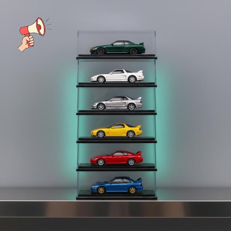 [MZ] 1/5 ชิ้นอะคริลิคกันฝุ่นตู้โชว์และจัดเก็บกล่องสําหรับ MiniGT 1/64 รุ่นDiecastรถแสดงกรณีพร้อมฝาครอบ [TH]