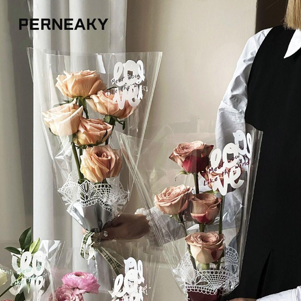 PERNEAKY 20/30PCS Bouquet Packing Bag, Wrapping Sleeve Single Rose Packing Sleeve Bag, Plastic Flowe