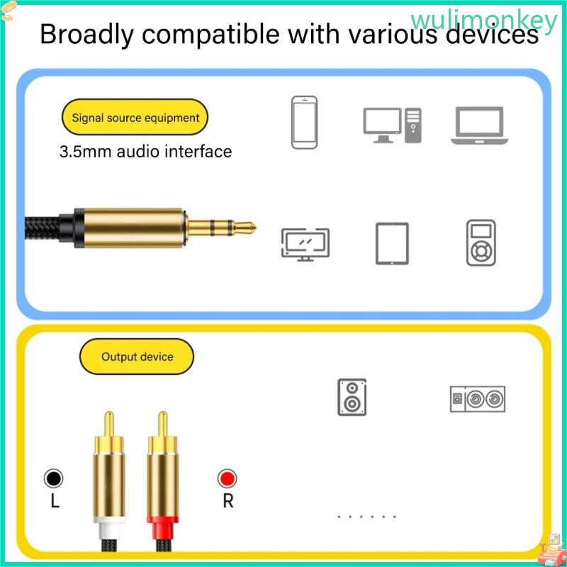 WU 3 5 มม. ถึง 2RCA Cable Technology Plait Fiber Retainer Gold Veneered Outlets