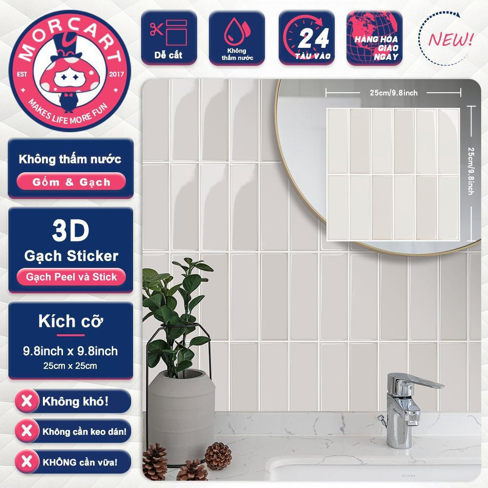 MORCART สติกเกอร์กระเบื้องตกแต่งพื้นผิว 3D Self-Adhesive เหมาะสําหรับห้องครัวห้องน้ํากระเบื้องผนัง Anti-Splash 25cmx25cm มีให้เลือก 1 ชิ้น