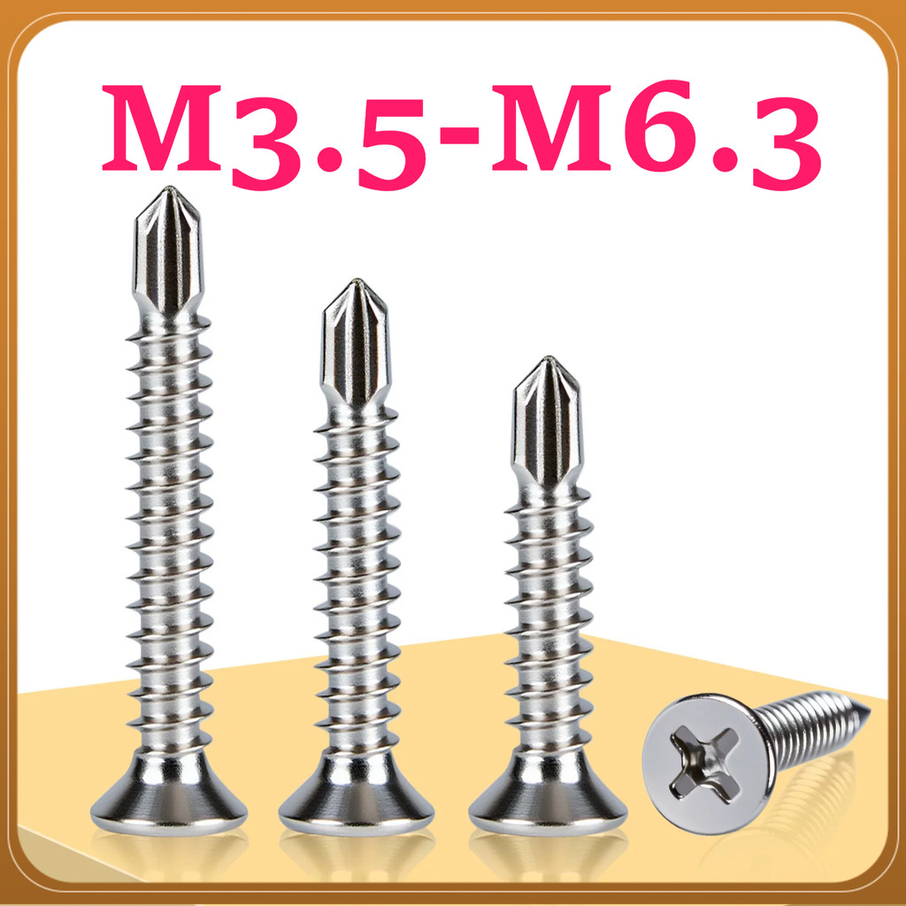 สกรูหัวเตเปอร์ ปลายสว่าน แฉก F+ สแตนเลส 410 Flat Head Phillip Self Drilling Screw SUS410  M3.5/M3.9/