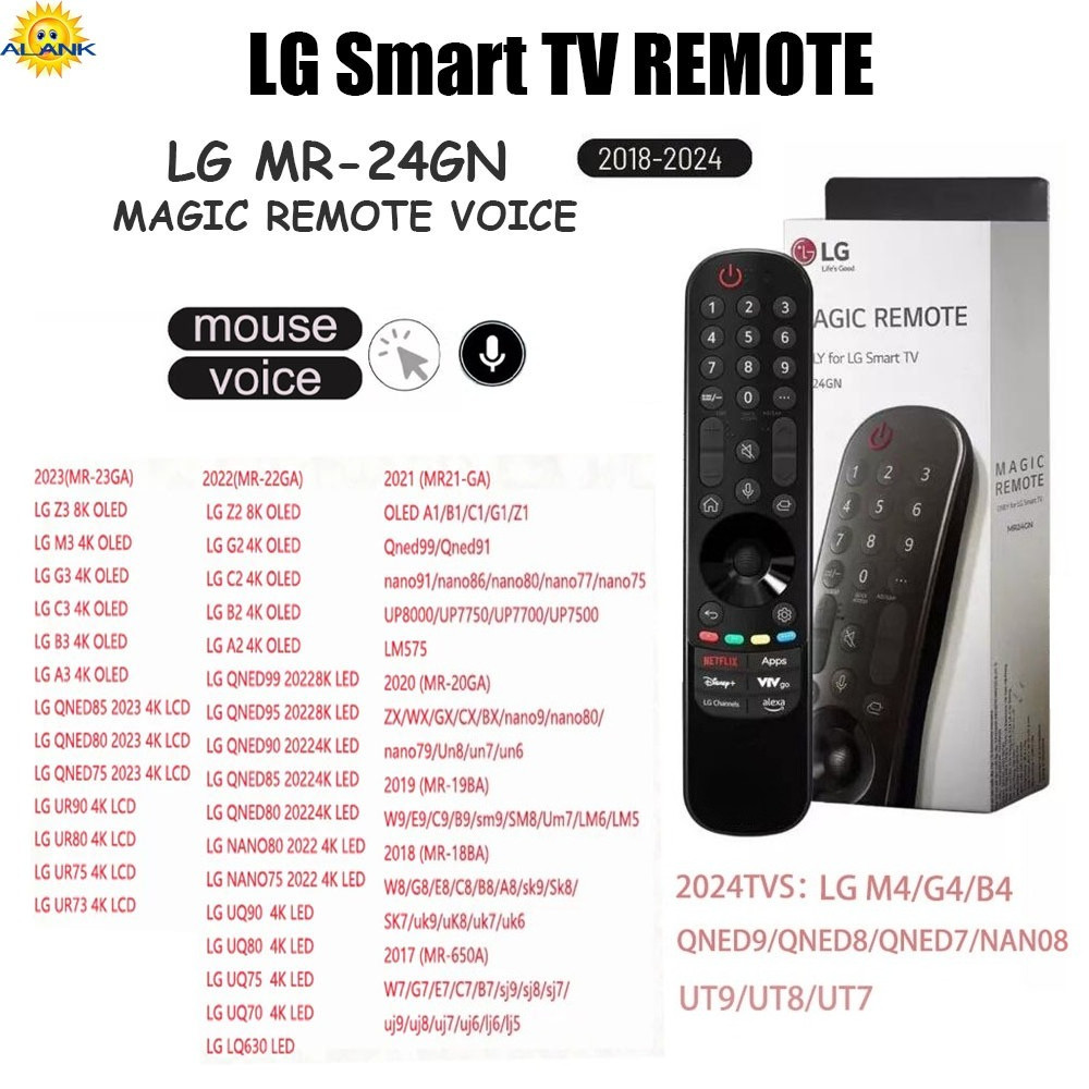ALANK Magic รีโมทคอนโทรลเสียง/เมาส์เท่านั้น LG สมาร์ททีวี 4K UHD MR24GN สําหรับ 2018-2024