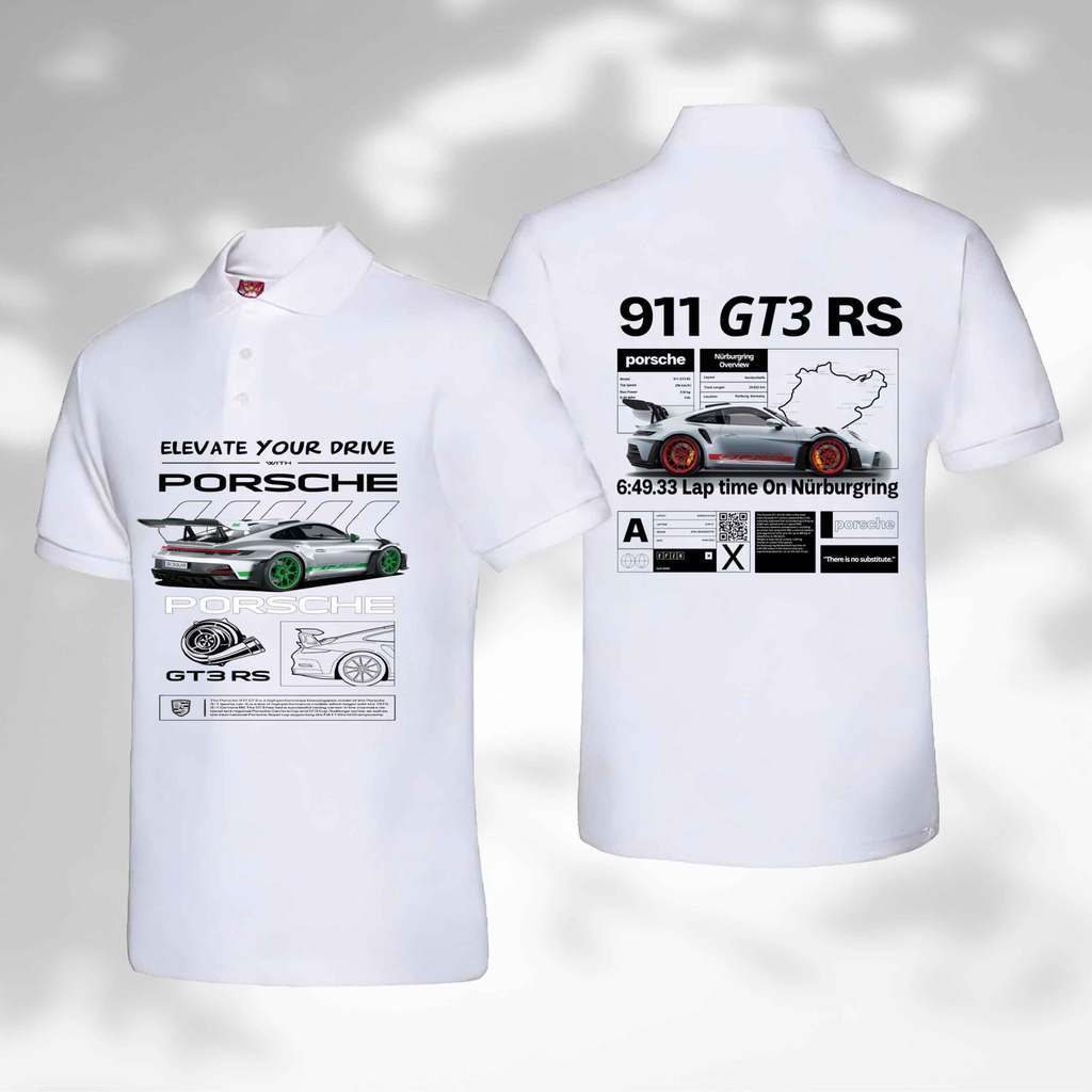 Porsche 911 GT3 RS Motorsport Polo Shirt Performance Car Enthusiast Cotton Short Sleeve Racing Style