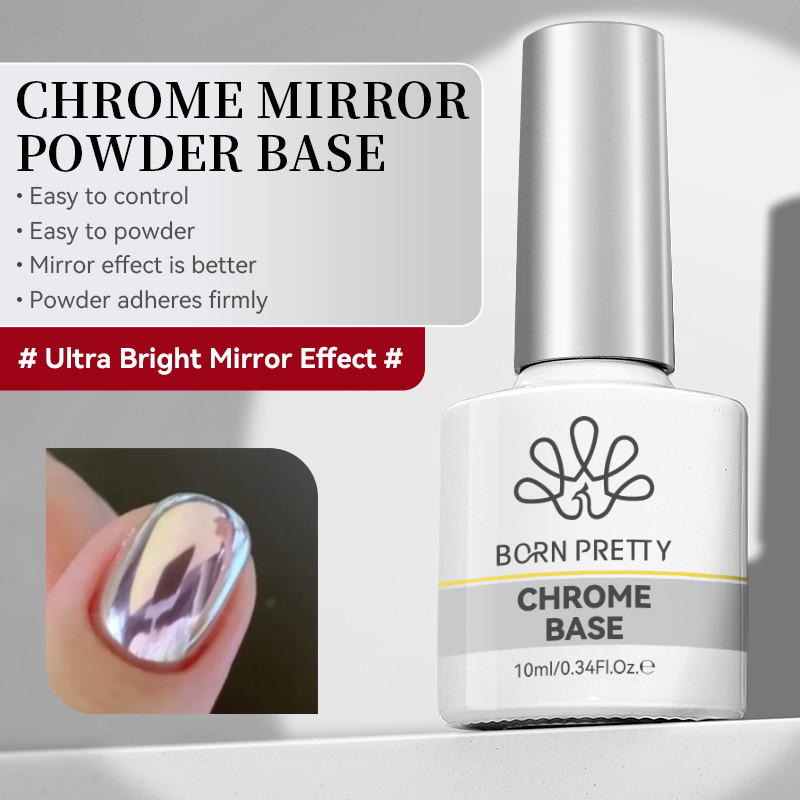 BORN PRETTY 10ml Chrome Mirror Powder Top Coat Functional เล็บเจล Polish Base Top Coat เล็บเจล Soak 