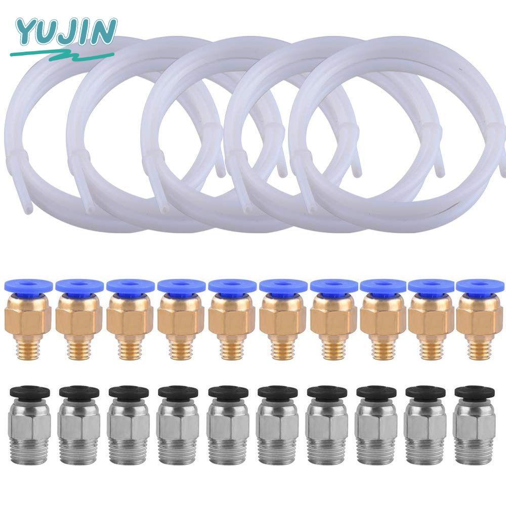 YUJIN สีขาวเชื่อมต่อท่อ, 10 ชิ้น PC4-M6 อุปกรณ์ 1 เมตร PTFE หลอด, ชิ้นส่วนเครื่องพิมพ์ 10 ชิ้น PC4-M