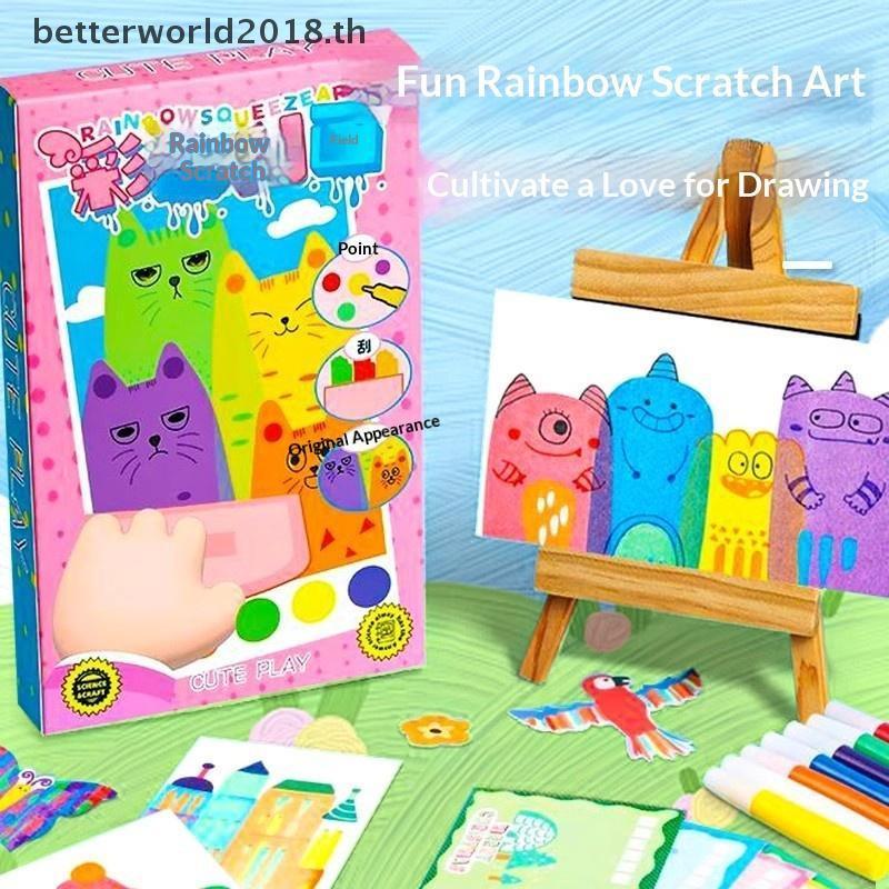 [bet] 35 ชิ้นปาดน้ําศิลปะชุดระบายสีสําหรับเด็ก,วัสดุ DIY Magic Reveal Rainbow Scratch Art [TH]