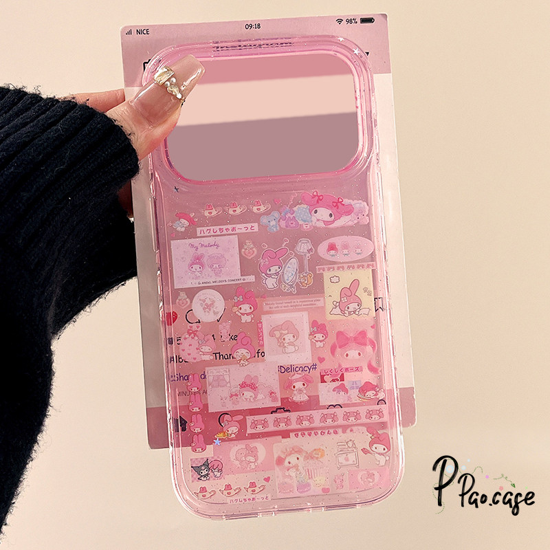 เคสไอโฟน13 15 เคสผงวาว ลายเมโลดี้สีชมพูน่ารักฮิต สำหรับ IPhone 12 17 16 11 13 14 15 Pro Max Air 14 7 8 15 16 Plus XR X
