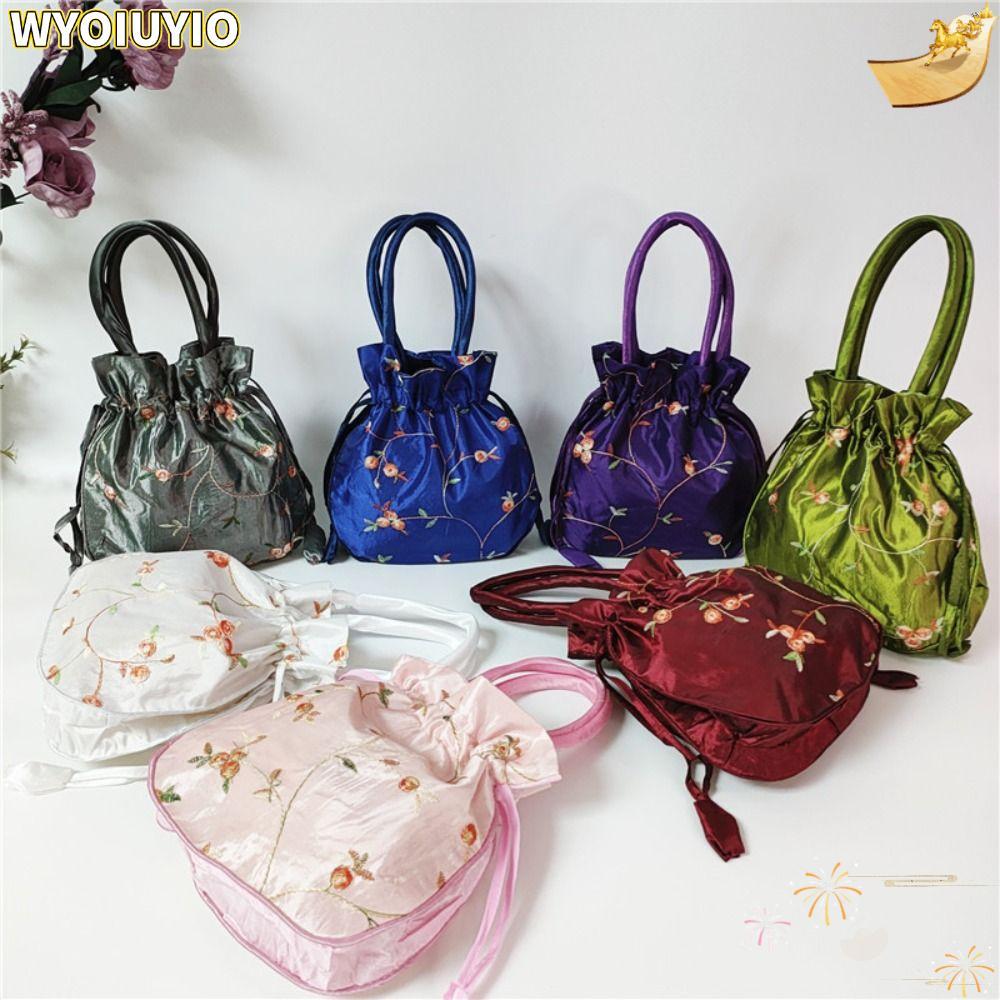 กระเป๋าถือผู้หญิงปักลายดอกไม้ แบบ Elegant Top Handle สำหรับเครื่องสำอางและใช้งานทั่วไป