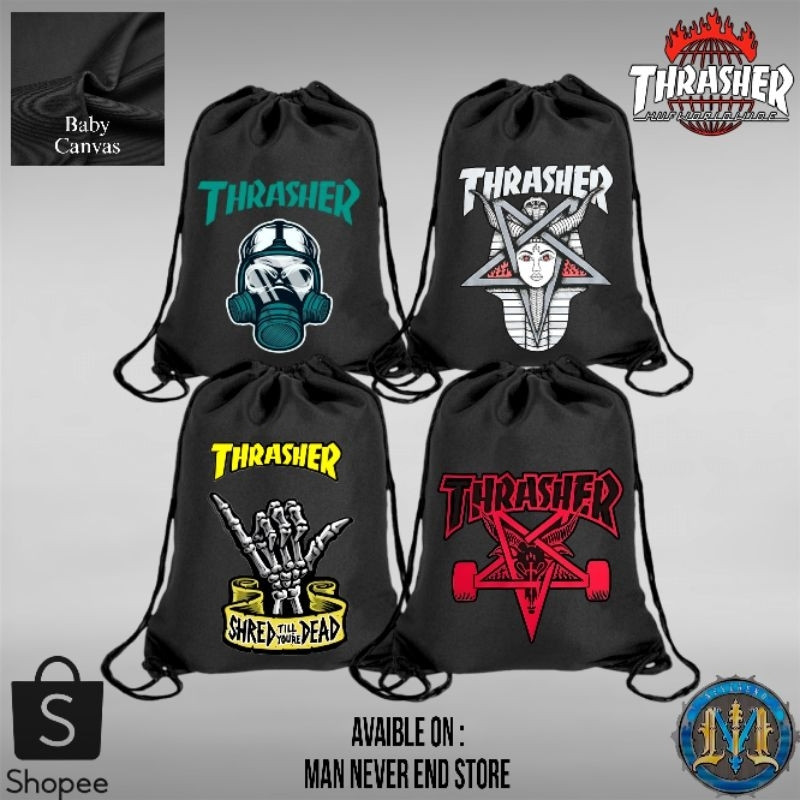 Thrasher Twill ผ้าใบ Drawstring Gymsack เด็ก Distro นิตยสาร/กระเป๋านักเรียน Koran อ่าน พรีเมี่ยม 93HS