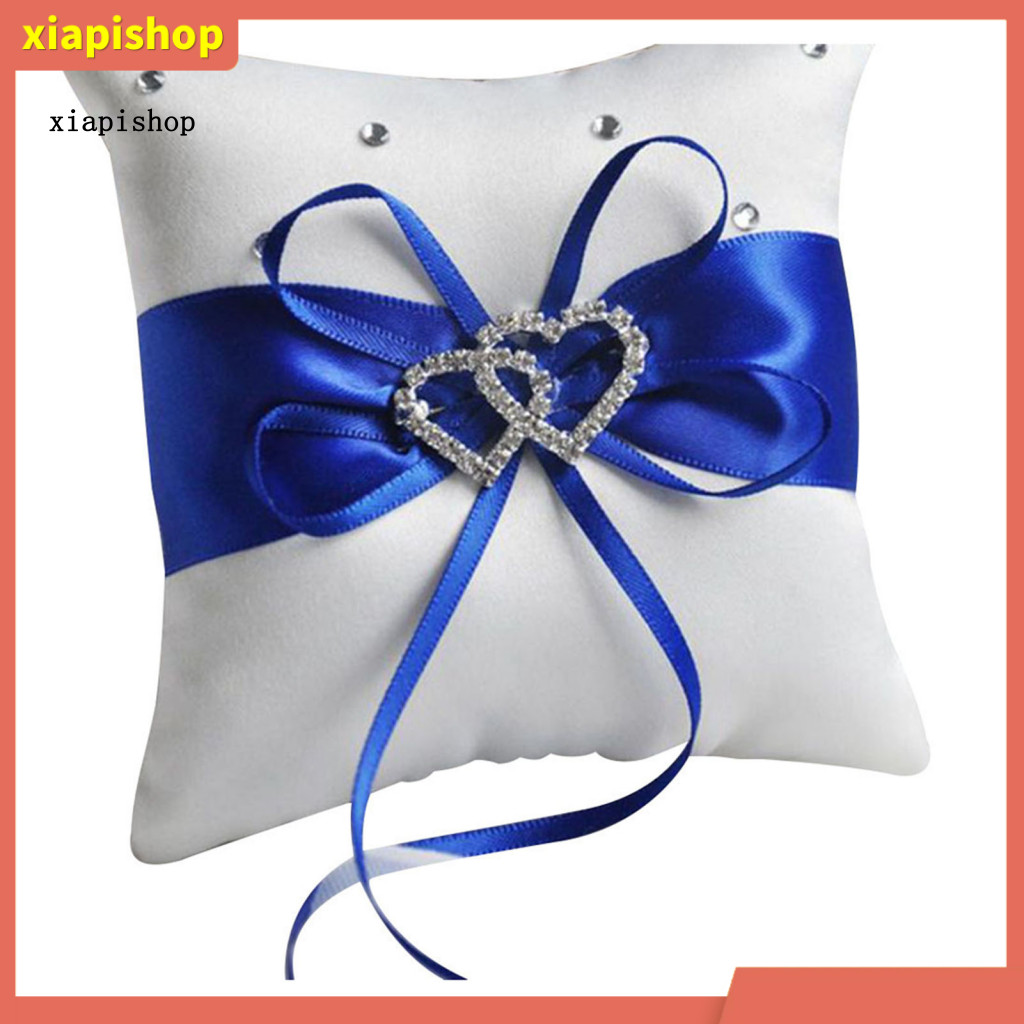 XPS 10x10 ซม.โรแมนติกเจ้าสาวงานแต่งงานแหวนหมอนหัวใจคู่ริบบิ้นเบาะตกแต่ง