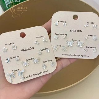 Roselife ชุดต่างหูเกาหลี 14PCS ลายดอกไม้โบว์ แบบผีเสื้อ สำหรับผู้หญิง ไร้ภูมิคุ้มกัน
