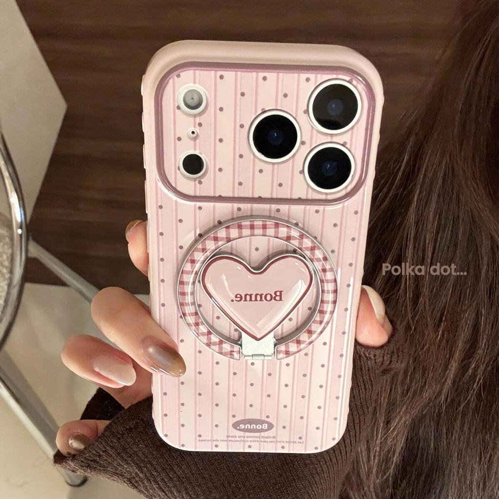 INS ลาย Polka Dot ลาย Soft TPU เคสโทรศัพท์สําหรับ iPhone 17 Pro Max 16 15 14 13 12 11 Pro Max รองรับชาร์จไร้สายแม่เหล็กพร้อมขาตั้งโทรศัพท์แม่เหล็กแบบพกพา