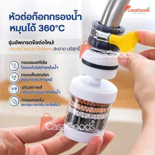 หัวต่อก๊อกกรองน้ำหมุนได้ 360°C(อัพเกรดใหม่) ชั้นกรอง 6ชั้น กันน้ำกระเด็น หัวกรองก๊อกน้ำ ที่กรองน้ำ หัวกรองน้ำ ระบบน้ำ