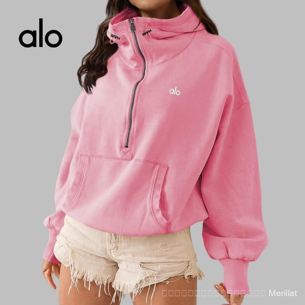ALO YOGA ALO YOGA Sweatshirt American-style yoga hoodie Women's Loose-Fit Zipper Drawstring Long-Sle