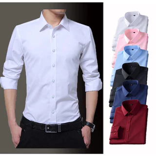 บุรุษเสื้อเชิ้ตแขนยาวสีดําคลาสสิกผู้ชายเกาหลีธรรมดาลําลองแฟชั่นธุรกิจเสื้อโปโลอย่างเป็นทางการสําหรับผู้ชาย