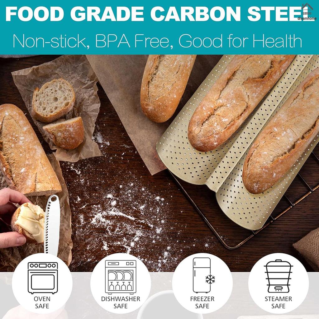 Baguette Nonstick-Pans สําหรับอบขนมปังฝรั่งเศส Premium 2 Slots Baguette-Tray สําหรับ Sourdough อบขนม