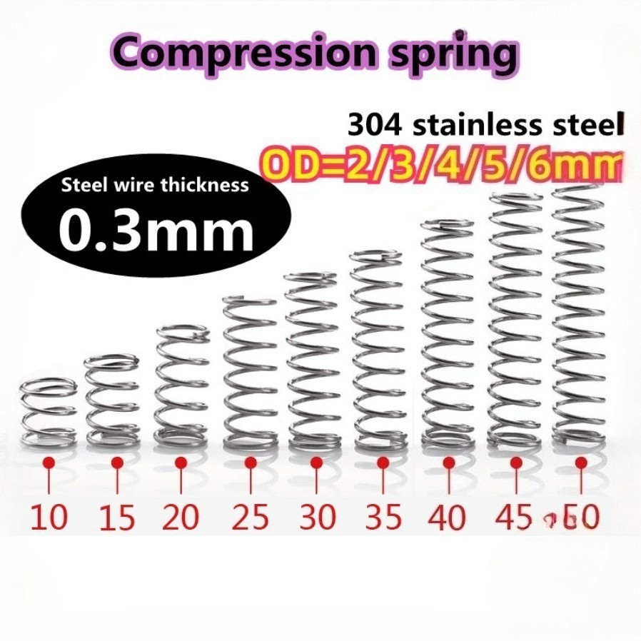 สปริง [CYG-FC-9] d0.3 มม. * OD2-6 มม. *L10-50 มม. 20 ชิ้น สปริงกด-สปริงดัน สปริงอัด สปริงกด สปริงดันทั่วไป สแตนเลส 304