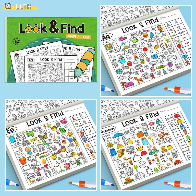 LLTH 1 ชุด Interactive ของเล่นเพื่อการศึกษา 50 + ซ่อนวัตถุ Look & Find Visual Puzzle Book สําหรับเด็กสีและรูปร่างกิจกรรมค้นหาร้อน