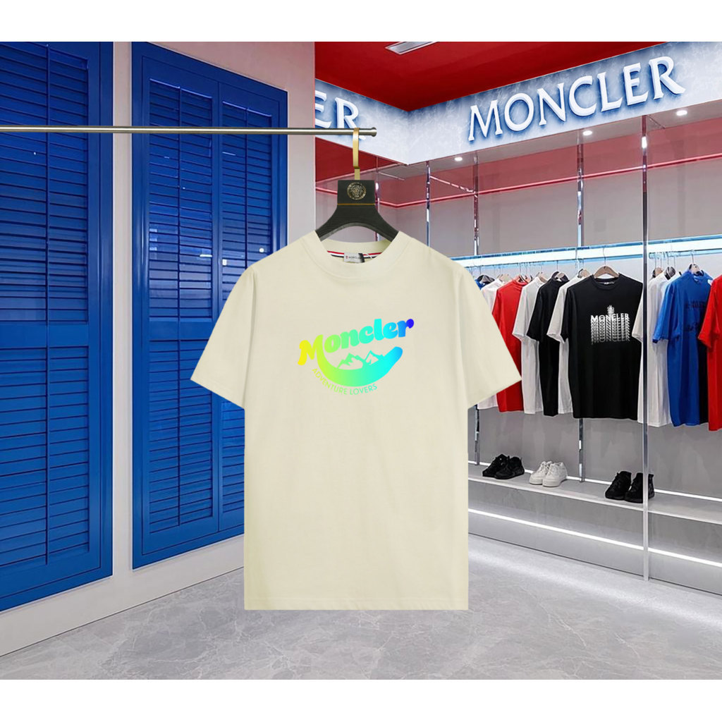 Moncler2026 Moncler-สไตล์ใหม่6XLคลาสสิกรอบคอแขนสั้นเสื้อยืดผู้ชายผู้หญิงขนาดใหญ่สีทึบญี่ปุ่นฤดูใบไม้