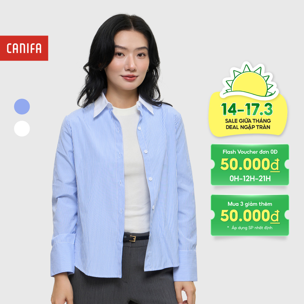 CANIFA เสื้อเชิ้ตคอปกแขนยาวผู้หญิงลายทาง 6TH25W001