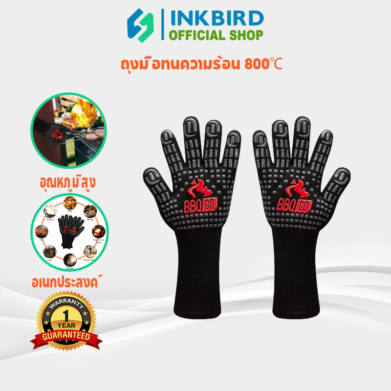 INKBIRD 800°C ถุงมือย่างบาร์บีคิวถุงมือทนความร้อนเตาอบทําอาหารย่างถุงมือครัว