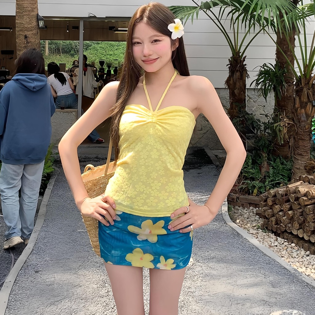 BIKINI STUDIO ชุดว่ายน้ําทูพีช ชุดไปทะเล กระโปรง เกาะอก มีฟองน้ำ ผ้าลายดอกไม้ ✨ M-XL | น้ำหนัก 40-65 กก. Y256 ราคา ถูกที่สุด ดีลบีเคเค แกลเลอรีภาพที่ 4