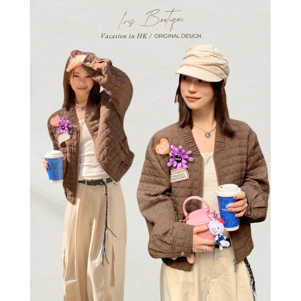 พรีออเดอร์10-15วัน Vacation in HK |Original Design IRIS BOUTIQUE 26 ss IJYK88 Coffee Scent Quilted Jacket แจ็กเก็ตโทนน้ำ