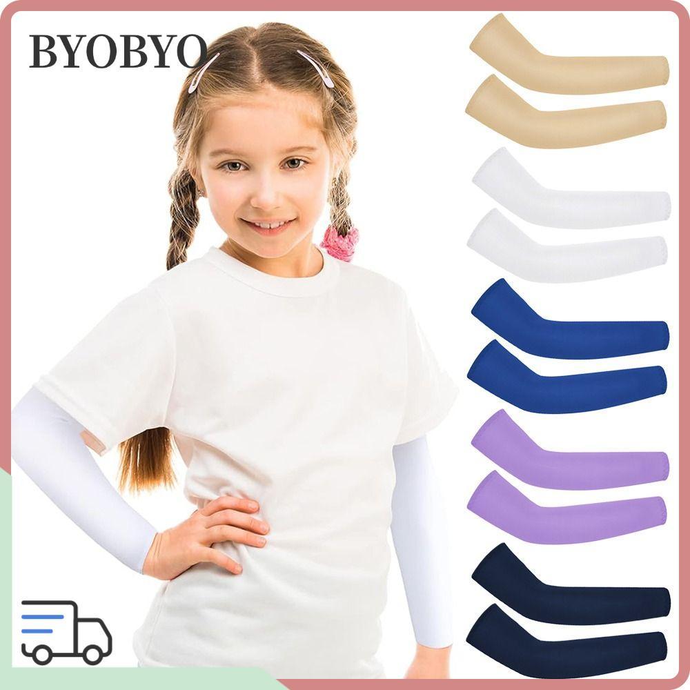 BYOBYO ปลอกแขนสำหรับเด็ก  สีทึบ ยืดหยุ่น ป้องกันแสงแดดสำหรับเด็กผู้หญิง