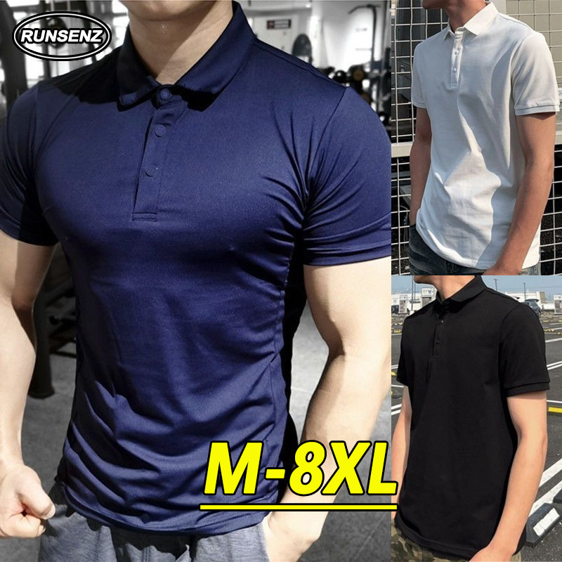 เสื้อโปโลผู้ชายแขนสั้น สไตล์Slim fit ไซส์M-8XL ทำจากผ้าไหมน้ำแข็ง สำหรับใส่ลำลองและสวมใส่ง่าย