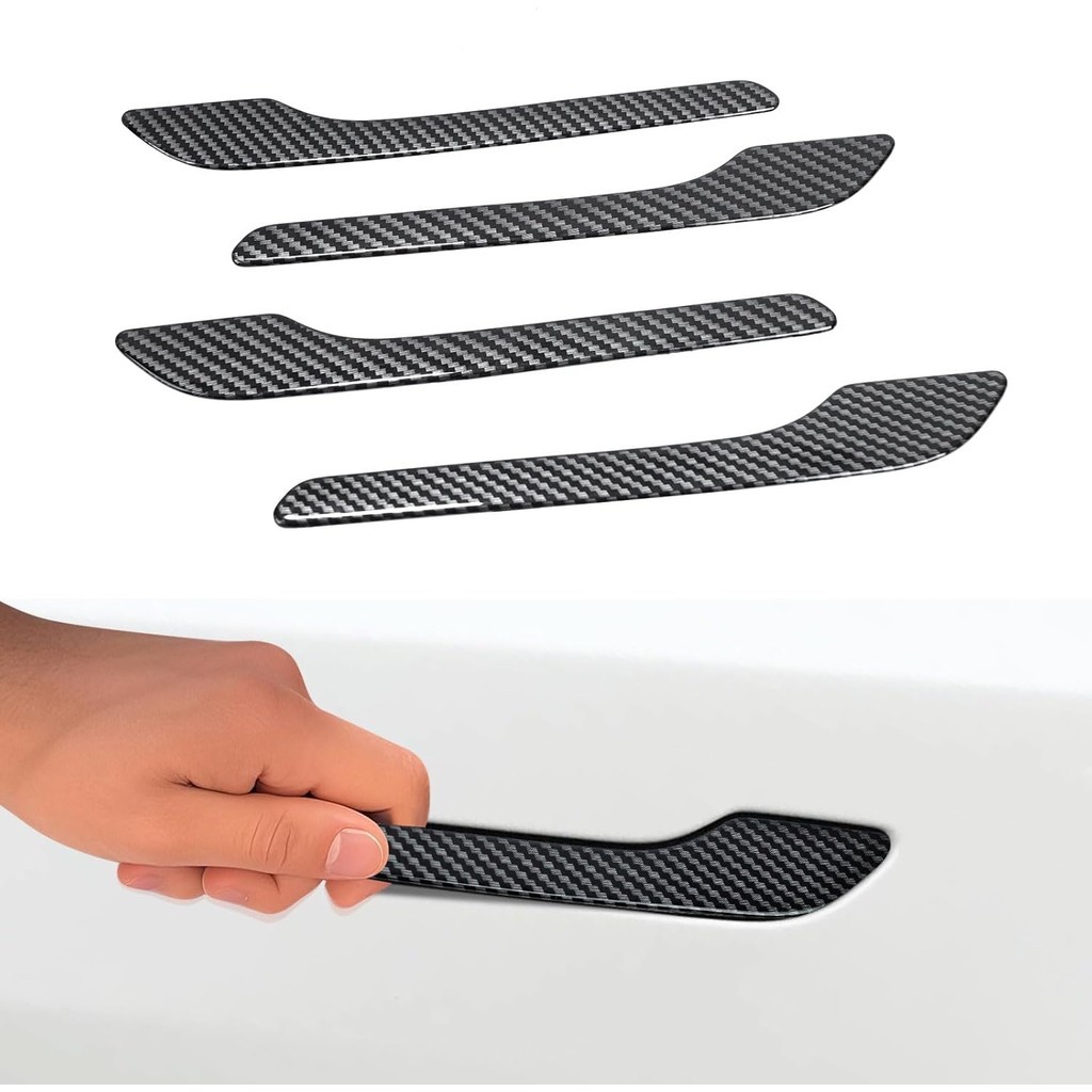 ผ้าคลุมมือจับประตู 4 ชิ้น ออกแบบมาสําหรับ Tesla รุ่น 3(2017-2024) & รุ่น Y (2017-2024), คาร์บอนไฟเบอ