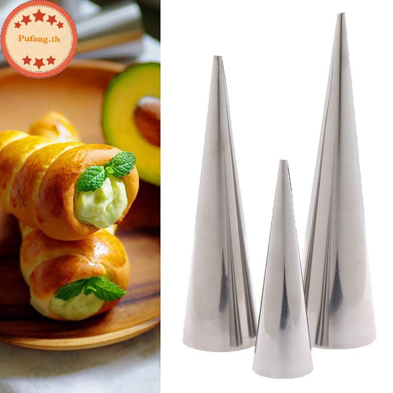 PUFANG 12 ชิ้น Conical Tubes ครัวซองต์กรวยฮอร์นเกลียวเหล็กม้วนครีมขนมปังแม่พิมพ์ TH