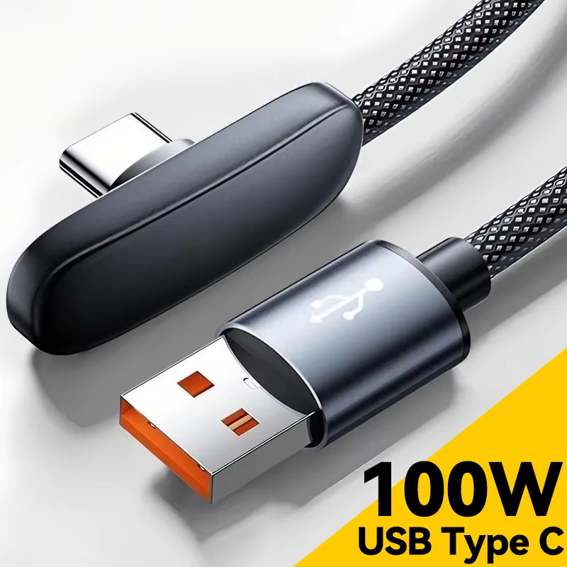 100W Fast Charging สาย USB Type C 90 องศาข้อศอกแบบพกพามุมขวาสายข้อมูลสําหรับ Samsung Xiaomi Huawei