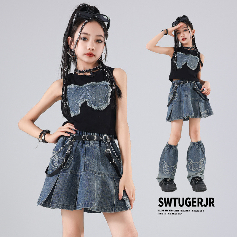 Aojue士服装女童Jan Skyd Arcade Vridge Topchildren夏少儿กระโปรงJazz Dance เครื่องแต่งกายหญิงทอดถนนชุด Hip Hop