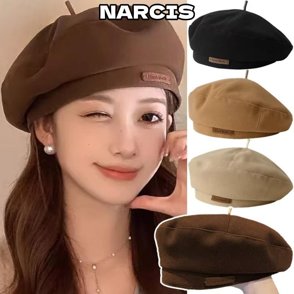 NARCIS Beret, Artist Style Retro Painter Hat, England สีทึบหรูหราหมวกฤดูหนาวหญิง