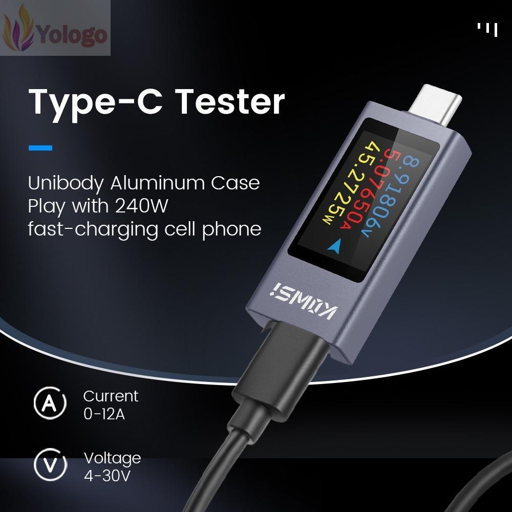 YOLOGO Current และแรงดันไฟฟ้า, KWS-2303C Type-C Power Meter Tester, DC 4-30V 0-12A จอแสดงผล LCD แบตเ