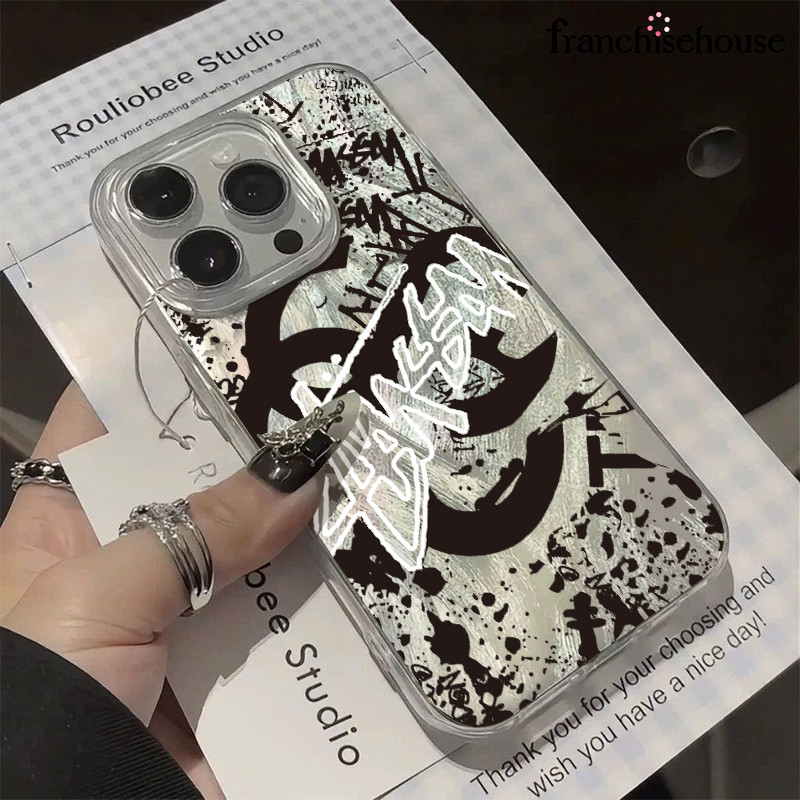 StussyiPhone 11 12 13 14 15 16 Pro X XR XS Max 7Plus 8Plus เคสหมึกสีดําโปร่งใสขน-GD
