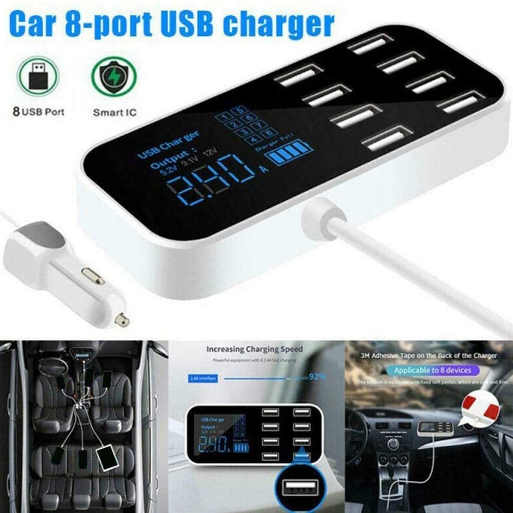 A9S Fast Car Charger8 Port Multi USB LCD Display Phone Charger 12V Battery Charger USB Hub for Phone