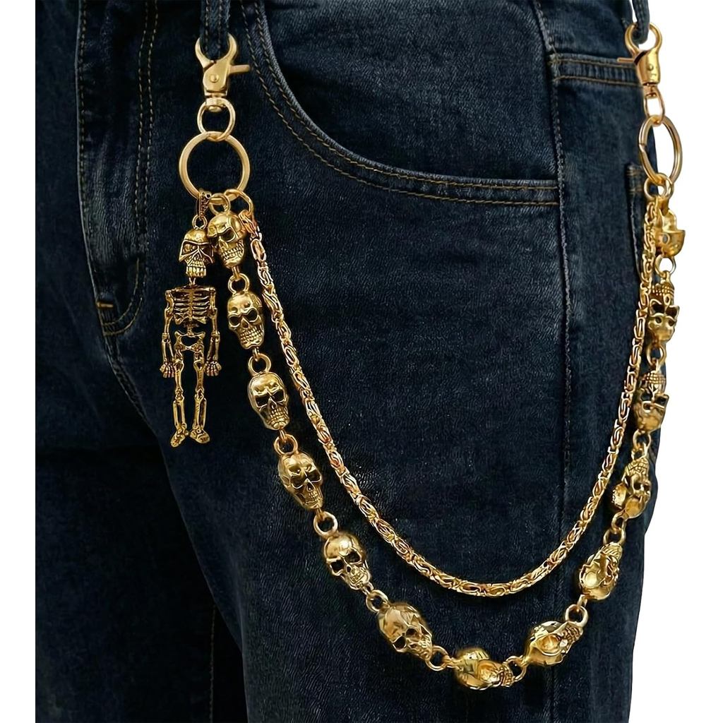 Skull Wallet Chain สําหรับผู้ชาย – Gothic Punk Biker Jean Chain, พวงกุญแจกางเกงโลหะหนัก, อุปกรณ์เสริ