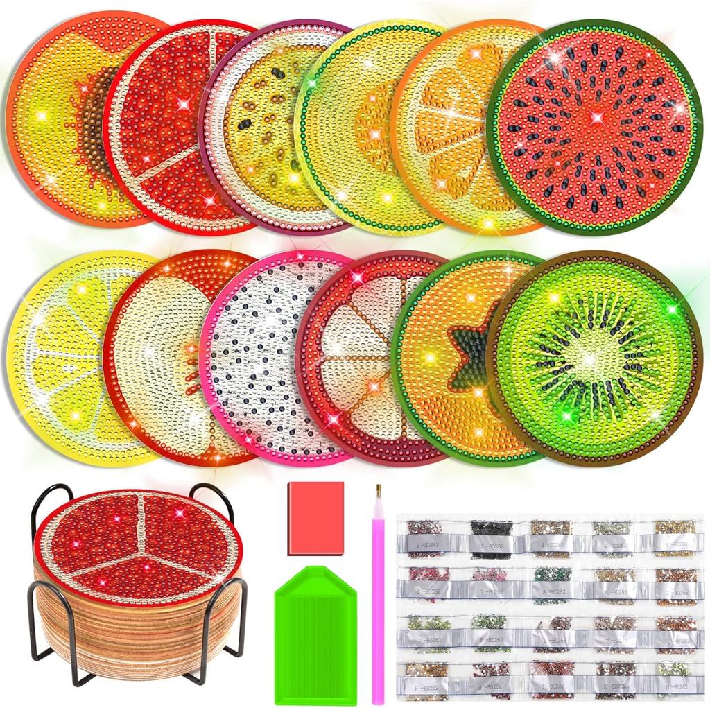 Billbotk 12 ชิ้น Diamond Art Painting Coasters Kit with Holder, Diamond Art, DIY Diamond Crafts Proj