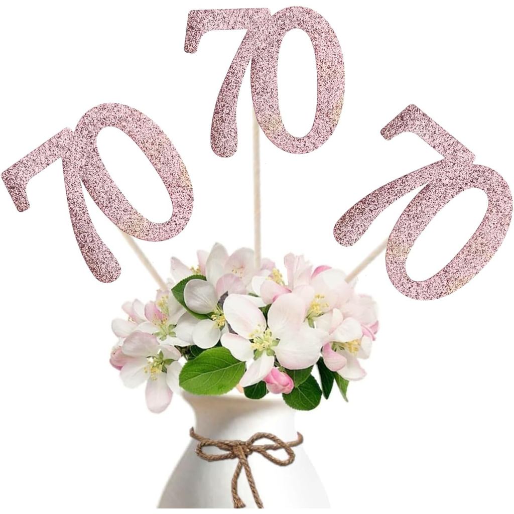 10-Pack Double Sided Glitter 70th Birthday Centerpiece Anniversary Centerpiece Sticks,หมายเลข 70 ตาร