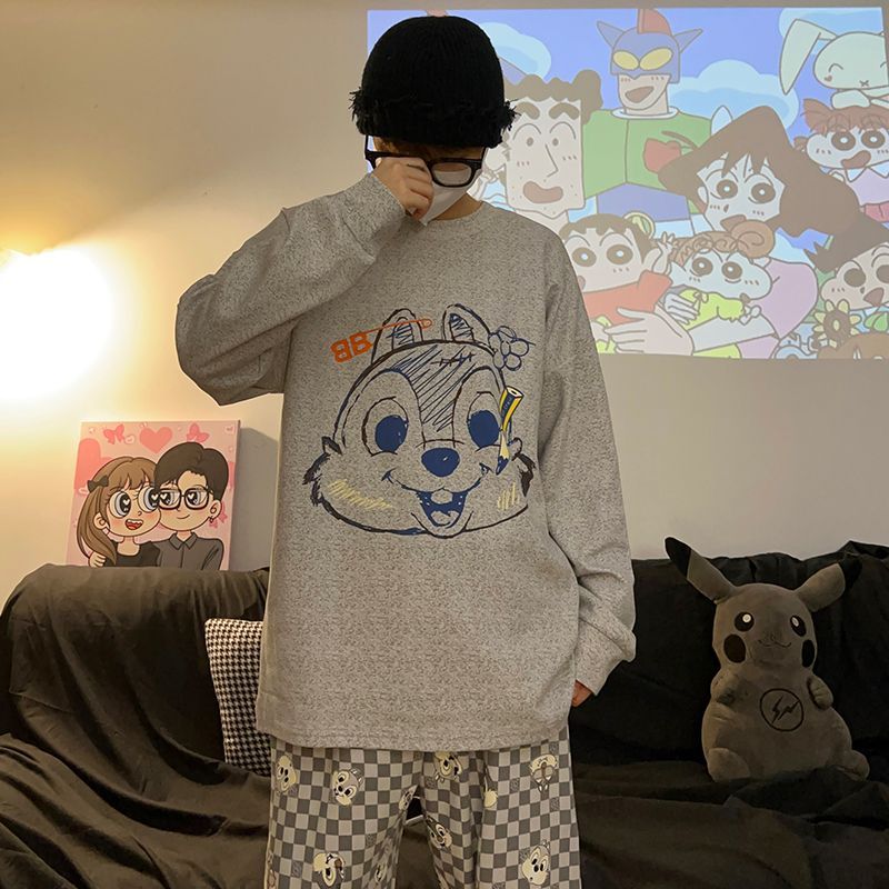 ชุดนอนแขนยาวสำหรับผู้ชายแบบการ์ตูน Chip 'n Dale ไซส์ใหญ่ สินค้าใหม่