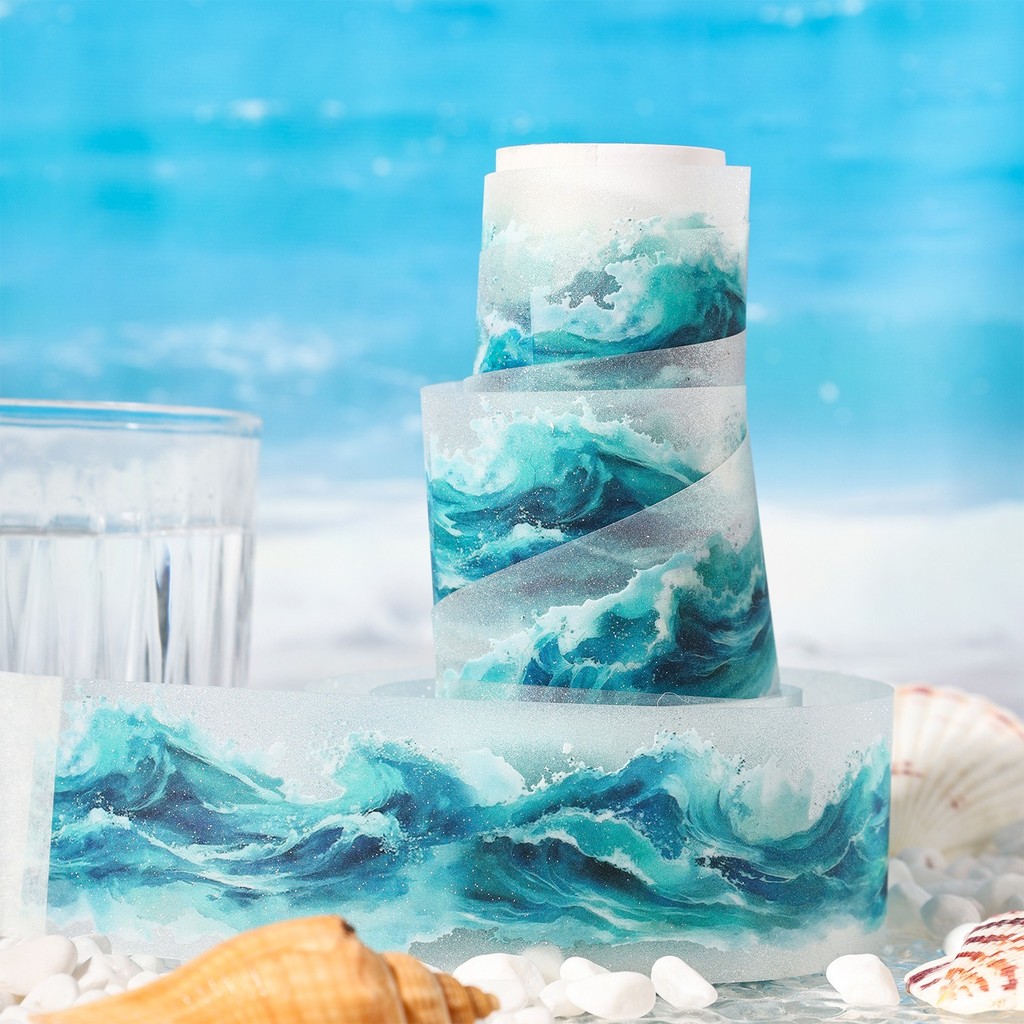 QOUZMO [The Azure Sea Series] เทป PET Glitter Sand Ocean | 6 รูปแบบกันน้ําไม่มีรอยต่อ DIY Journal Decor